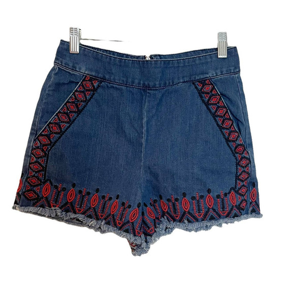 Blank NYC High Waisted Denim Jean Shorts Embroidered Trim Blue Women's Size 26 - Picture 1 of 9